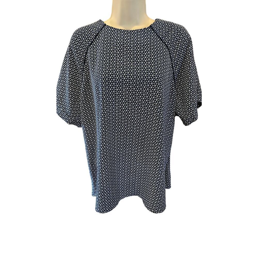 CJ banks geometric 1X plus size top blue black career casual relaxed fit EUC